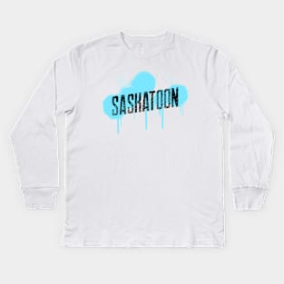 Saskatoon Paint Drip Design Kids Long Sleeve T-Shirt